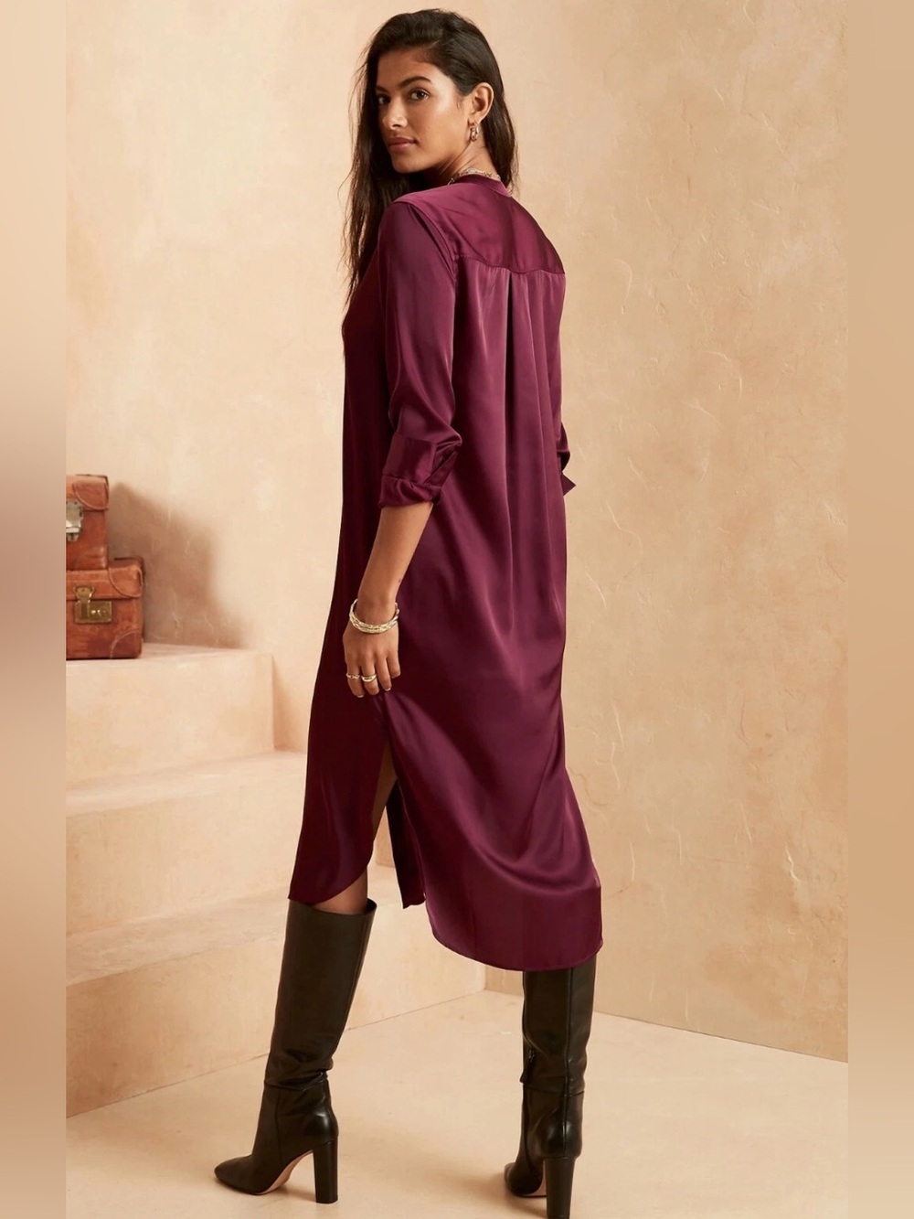 NWT $110 Banana Republic Satin Button down Shirt Dress Medium